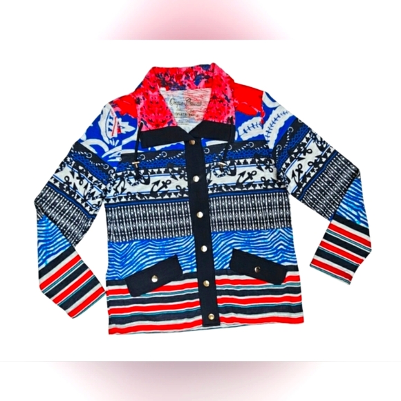 Onque Casuals Jackets & Blazers - Onque Casuals Nautical Tropical Red White Blue Lightweight Button Up Jacket Top